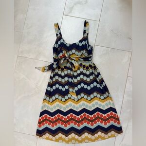 Sleeveless Chevron Dot Midi Dress in Navy, Red & Mustard